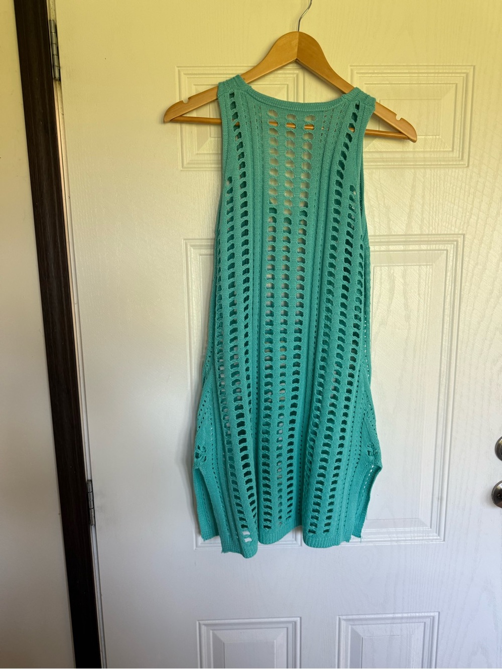 2 for $20 sale: Teal Aqua Crochet sheer open Knit Cover-Up Dress - M - Picture 4 of 4